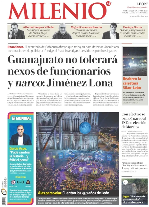 Portada de Milenio Leon del viernes, 22 de mayo de 2026
