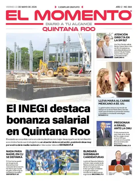 Portada de El Momento Quintana Roo del viernes, 22 de mayo de 2026