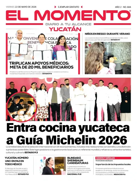 Portada de El Momento Yucatan del viernes, 22 de mayo de 2026