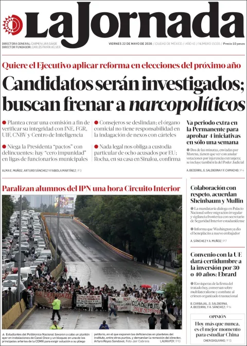 Portada de La Jornada del viernes, 22 de mayo de 2026