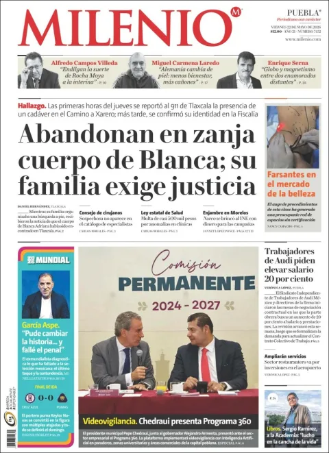 Portada de Milenio Puebla del viernes, 22 de mayo de 2026