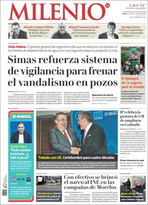 Portada de Milenio Laguna del viernes, 22 de mayo de 2026