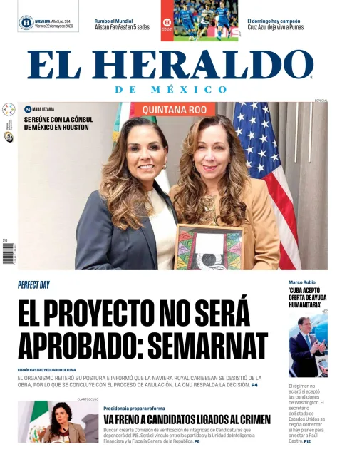 Portada de El Heraldo de Mexico - Quintana Roo