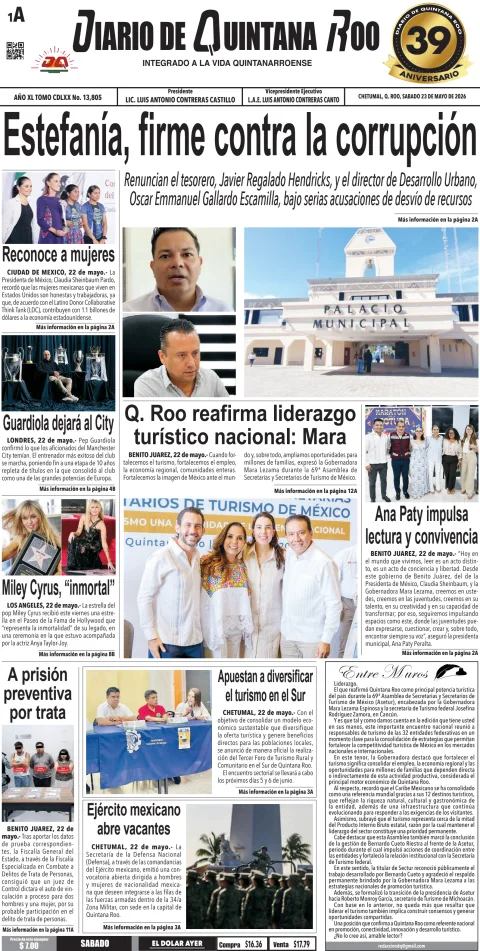 Portada de Diario de Quintana Roo (portada) del 2026-05-23