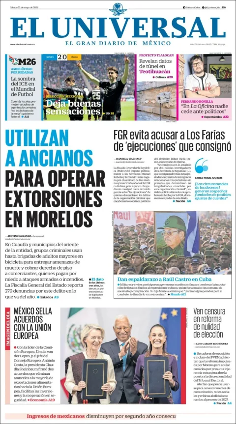 Portada de El Universal del sábado, 23 de mayo de 2026