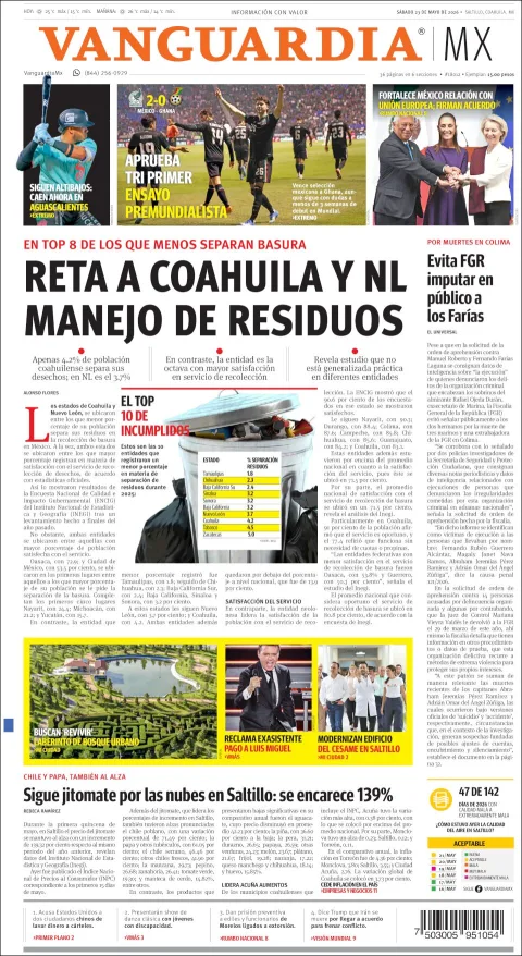Portada de Vanguardia del sábado, 23 de mayo de 2026