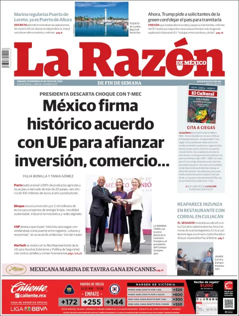 Portada de La Razon del sábado, 23 de mayo de 2026