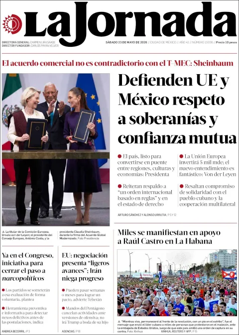 Portada de La Jornada del sábado, 23 de mayo de 2026