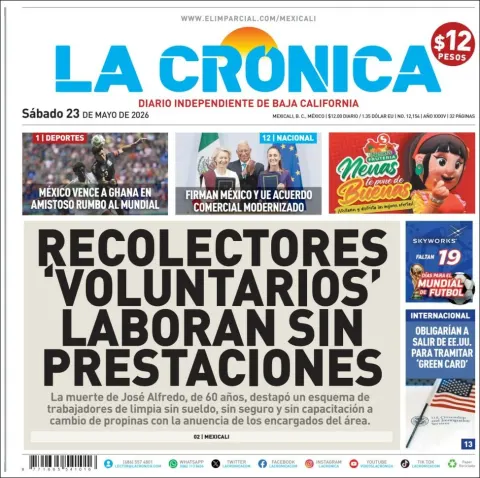 Portada de La Cronica del sábado, 23 de mayo de 2026
