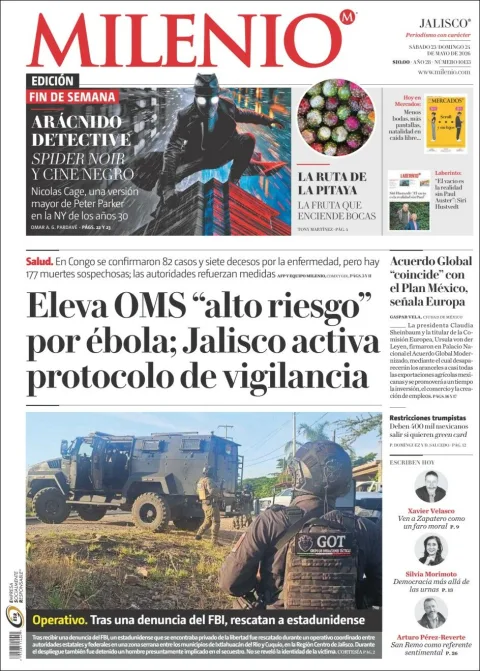 Portada de Milenio Jalisco del sábado, 23 de mayo de 2026