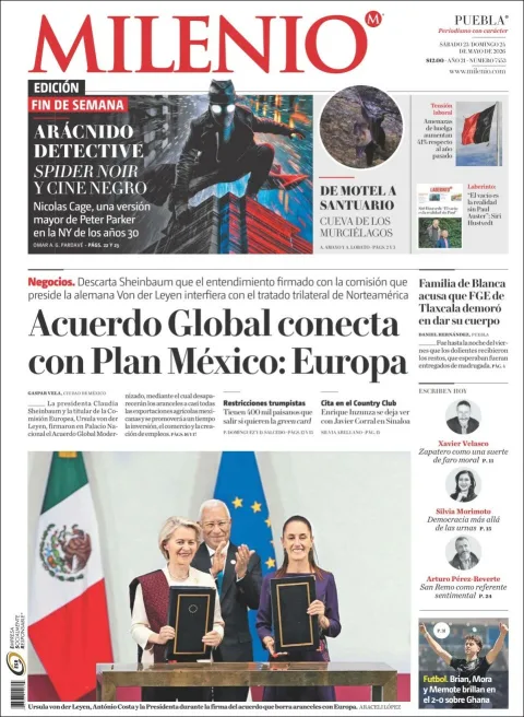 Portada de Milenio Puebla del sábado, 23 de mayo de 2026