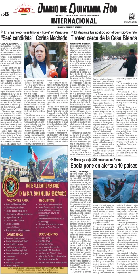 Portada de Diario de Quintana Roo (contra Portada) del domingo, 24 de mayo de 2026