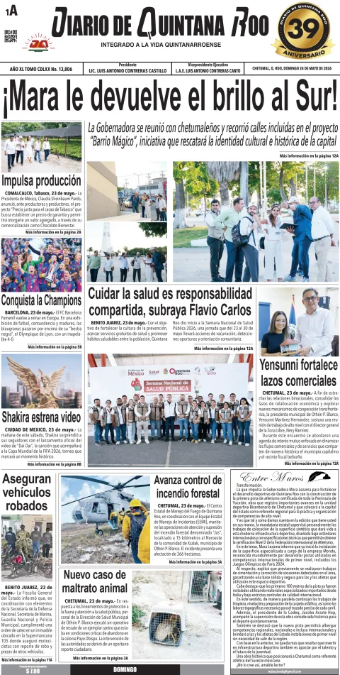 Portada de Diario de Quintana Roo (portada)