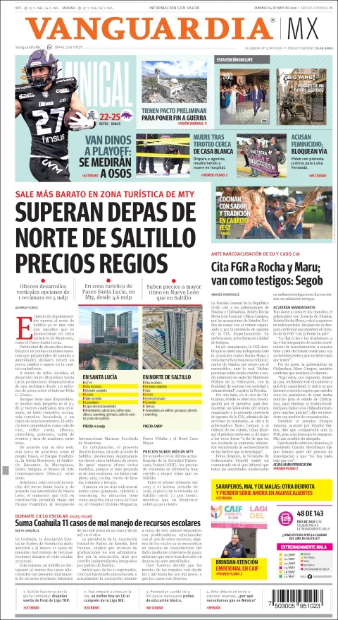 Portada de Vanguardia del domingo, 24 de mayo de 2026