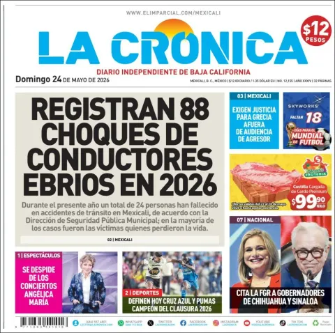 Portada de La Cronica del domingo, 24 de mayo de 2026
