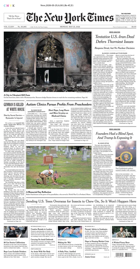 Portada de The New York Times (new York) del lunes, 25 de mayo de 2026