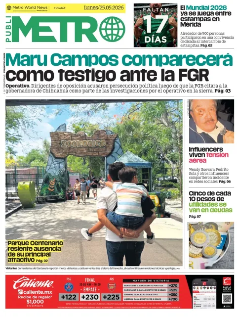 Portada de Publimetro Merida del lunes, 25 de mayo de 2026