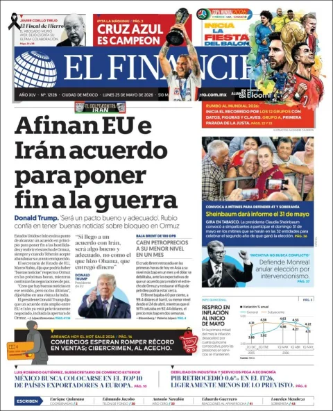 Portada de El Financiero del lunes, 25 de mayo de 2026
