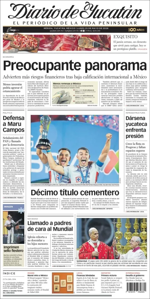 Portada de Diario de Yucatán del lunes, 25 de mayo de 2026
