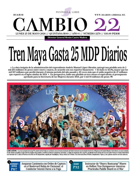 Portada de Diario Cambio 22 (portada) del lunes, 25 de mayo de 2026