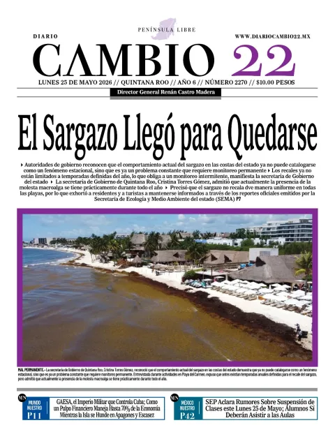 Portada de Diario Cambio 22 (contraportada) del lunes, 25 de mayo de 2026