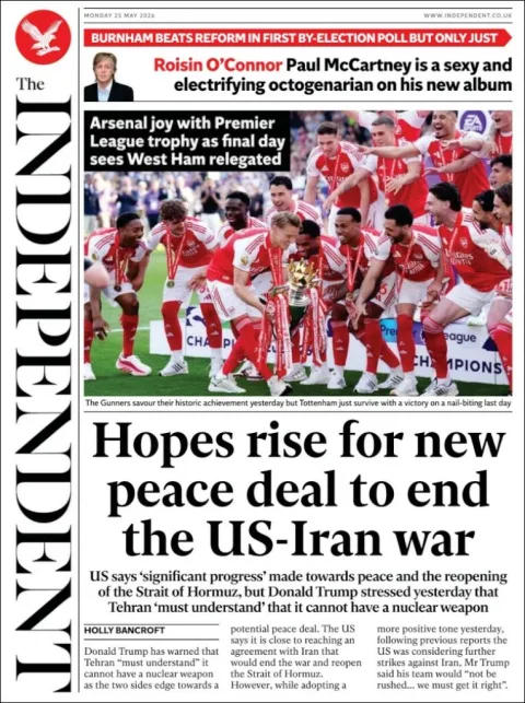 Portada de The Independent del lunes, 25 de mayo de 2026