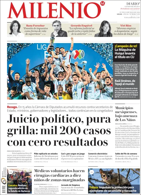 Portada de Milenio Edo de Mexico del lunes, 25 de mayo de 2026