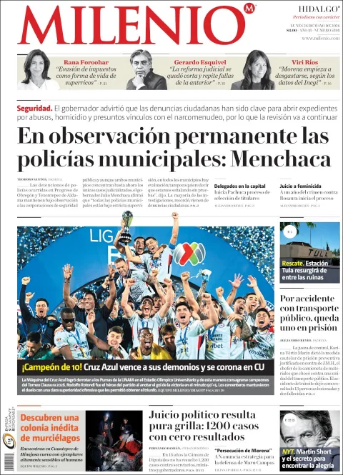 Portada de Milenio Hidalgo del lunes, 25 de mayo de 2026