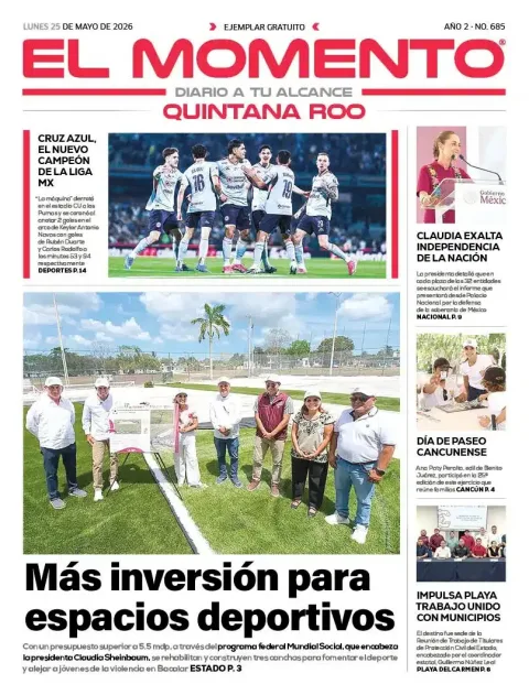Portada de El Momento Quintana Roo del lunes, 25 de mayo de 2026