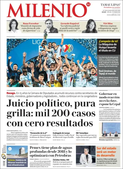 Portada de Milenio Tamaulipas del lunes, 25 de mayo de 2026