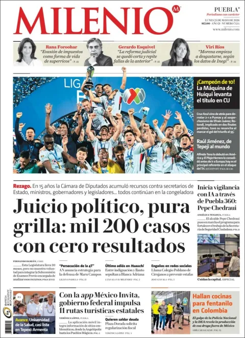 Portada de Milenio Puebla del lunes, 25 de mayo de 2026