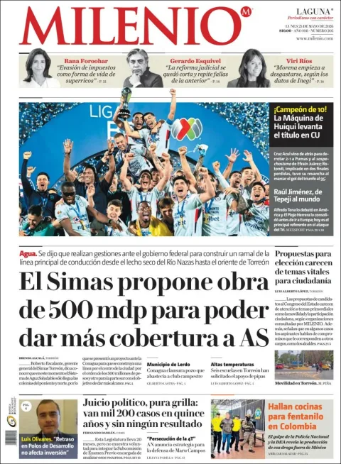 Portada de Milenio Laguna del lunes, 25 de mayo de 2026