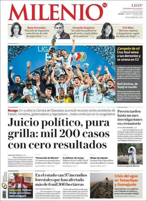 Portada de Milenio Leon del lunes, 25 de mayo de 2026