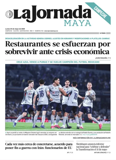 Portada de La Jornada Maya Campeche del lunes, 25 de mayo de 2026