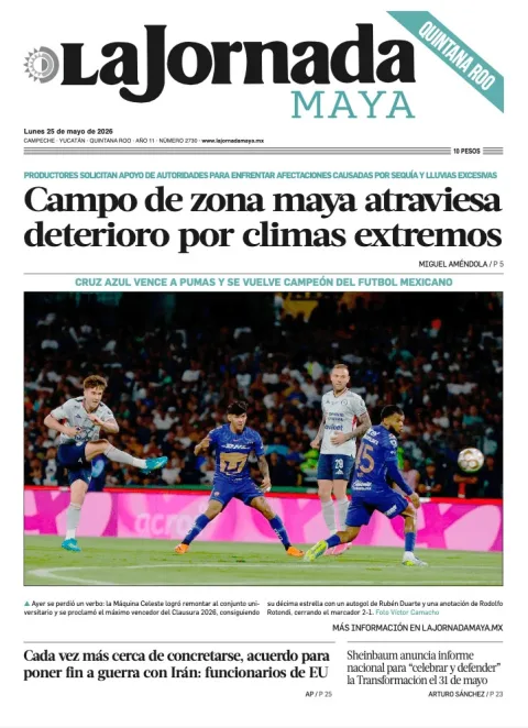 Portada de La Jornada Maya Quintana Roo del lunes, 25 de mayo de 2026
