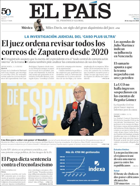 Portada de El Pais del martes, 26 de mayo de 2026