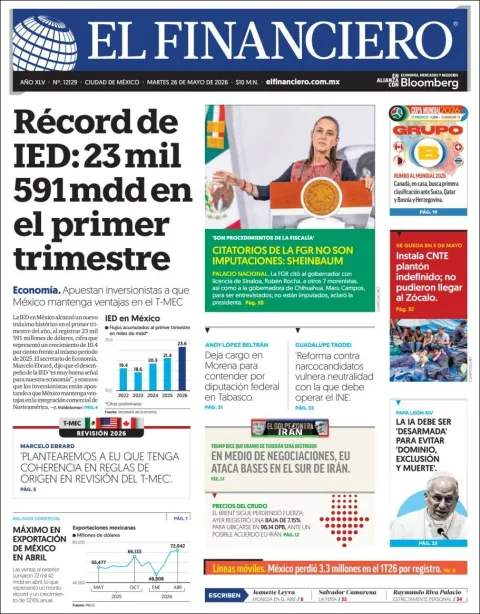 Portada de El Financiero del martes, 26 de mayo de 2026