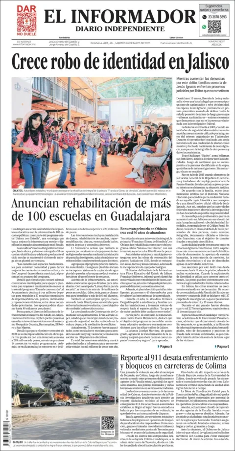Portada de El Informador del martes, 26 de mayo de 2026