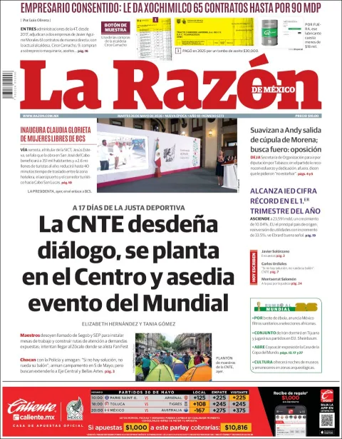 Portada de La Razon del martes, 26 de mayo de 2026