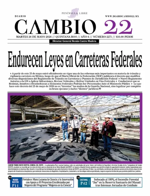 Portada de Diario Cambio 22 (contraportada) del martes, 26 de mayo de 2026