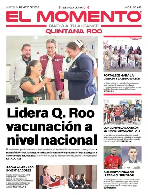 Portada de El Momento Quintana Roo del martes, 26 de mayo de 2026