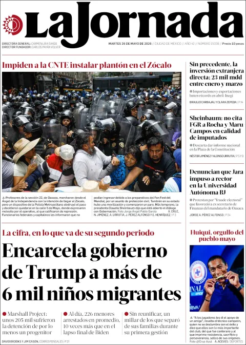 Portada de La Jornada del martes, 26 de mayo de 2026