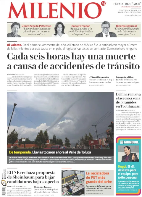 Portada de Milenio Edo de Mexico del martes, 26 de mayo de 2026