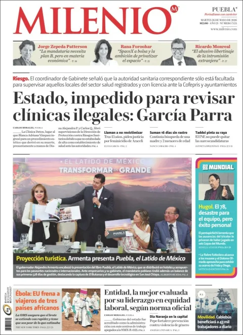 Portada de Milenio Puebla del martes, 26 de mayo de 2026