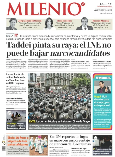 Portada de Milenio Laguna del martes, 26 de mayo de 2026
