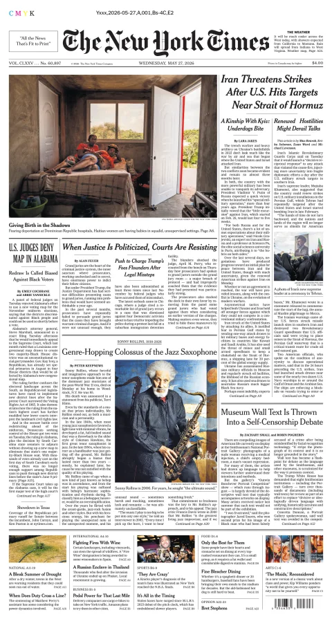 Portada de The New York Times (national) del miércoles, 27 de mayo de 2026