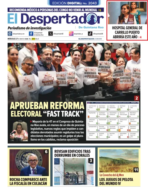 Portada de El Despertador de Quintana Roo del miércoles, 27 de mayo de 2026