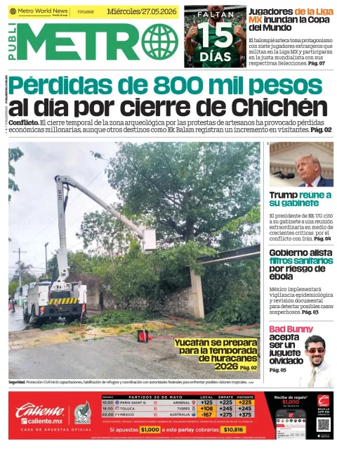 Portada de Publimetro Merida del miércoles, 27 de mayo de 2026