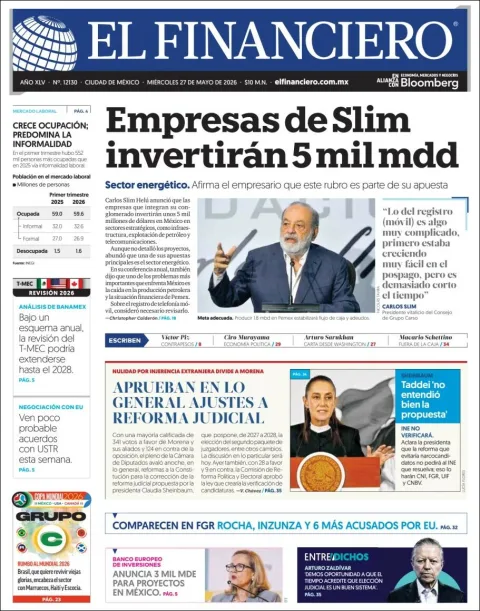 Portada de El Financiero del miércoles, 27 de mayo de 2026