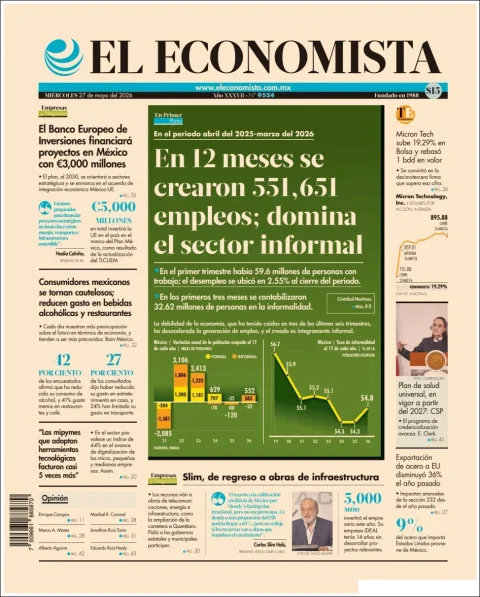 Portada de El Economista del miércoles, 27 de mayo de 2026